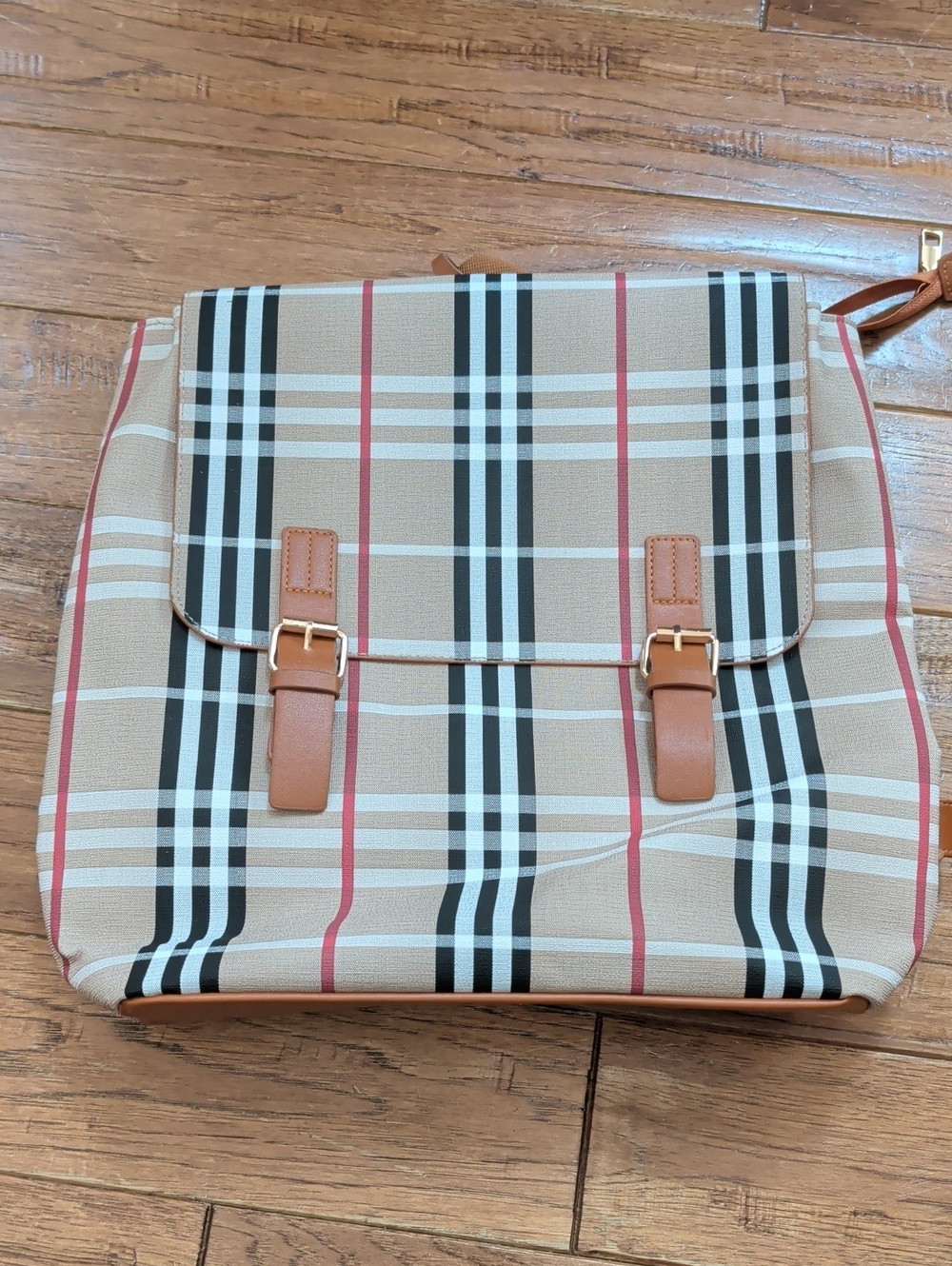 Loulo Bags Plaid Tan Pvc Backpack with Faux Leather Trim